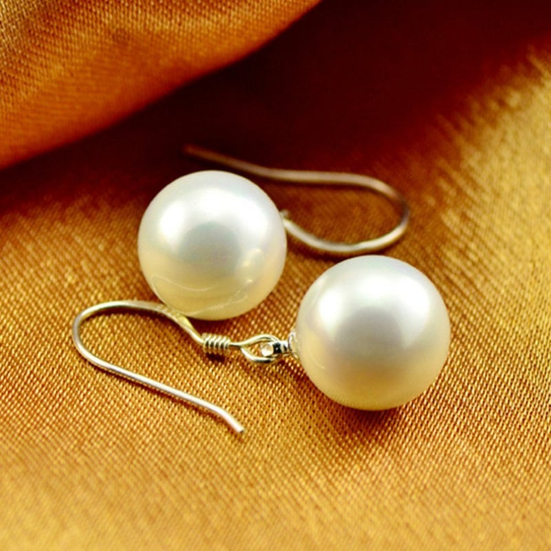 TomSunlight 925 Sterling Silver 8mm White Pearl Dangle Earrings Vintage Authentic Hook Earrings - Image 2